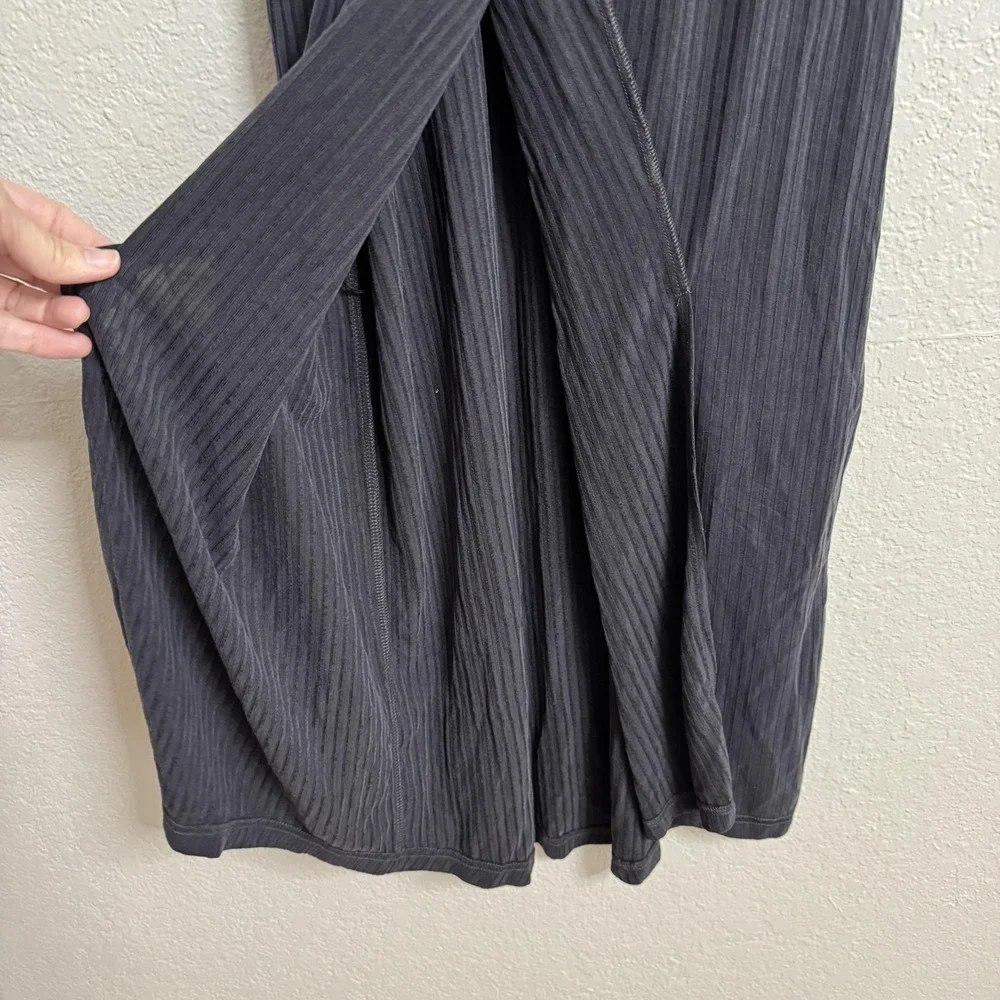 Free People Rising Sun Dress Small Black Ribbed Stretch Wrap V-Neck Front‎ Slit